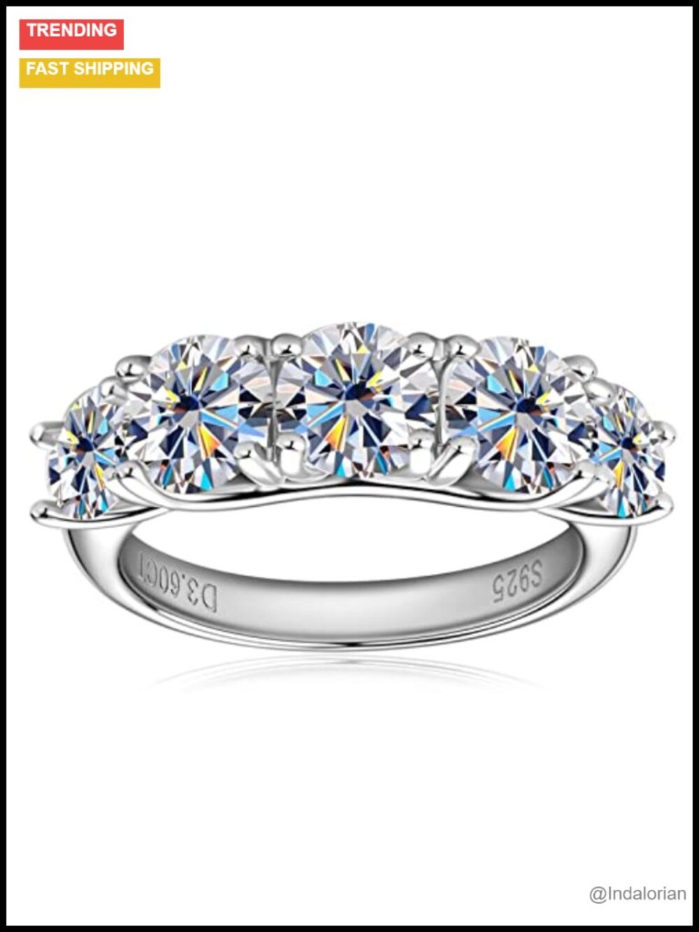 5 Stone Moissanite Half Eternity Ring 925 Sterling Silver